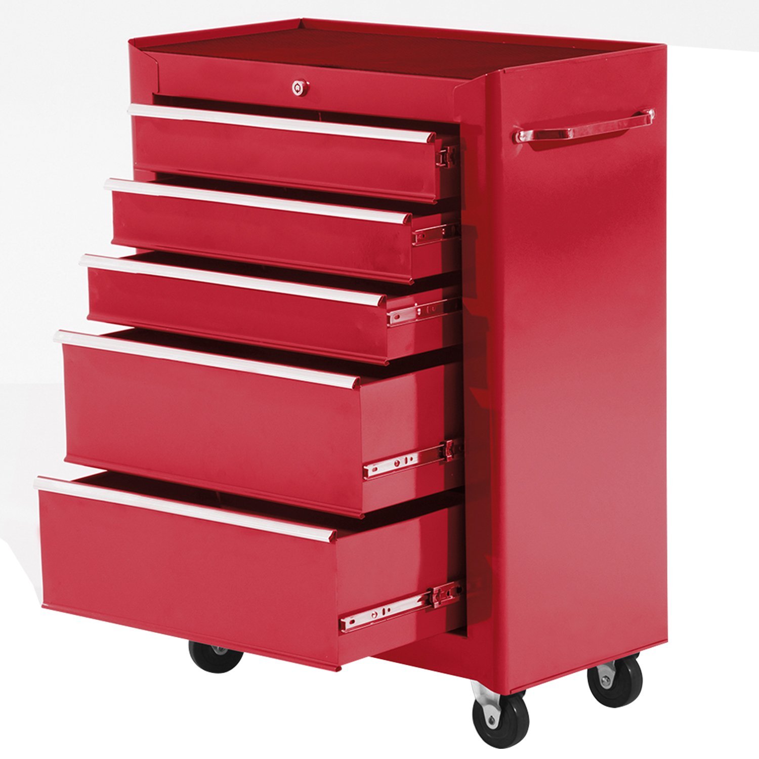 HOMCOM Carro Caja de Herramientas Taller Movil 5 Cajones 4 Ruedas Cerradura Color Negro