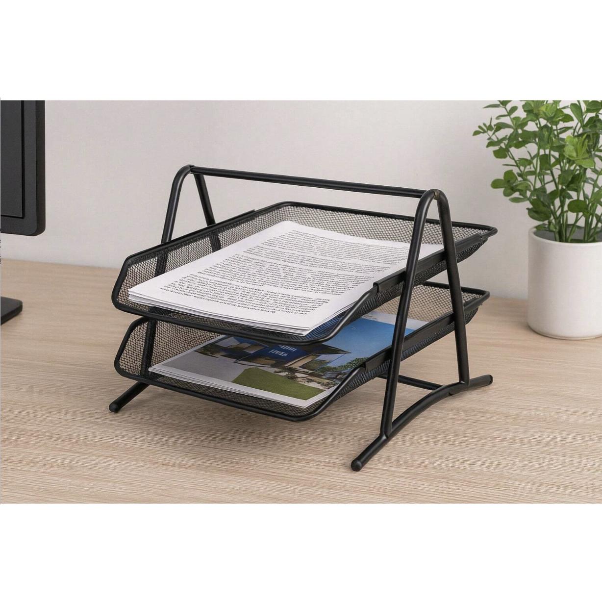 SNOWDVANCE Bandeja de Escritorio Multinivel en Metal – Organizador de Documentos A4 con 2, 3 o 4 Niveles – Diseño de Malla Resistente, Ideal para Oficina, Hogar y Estudio