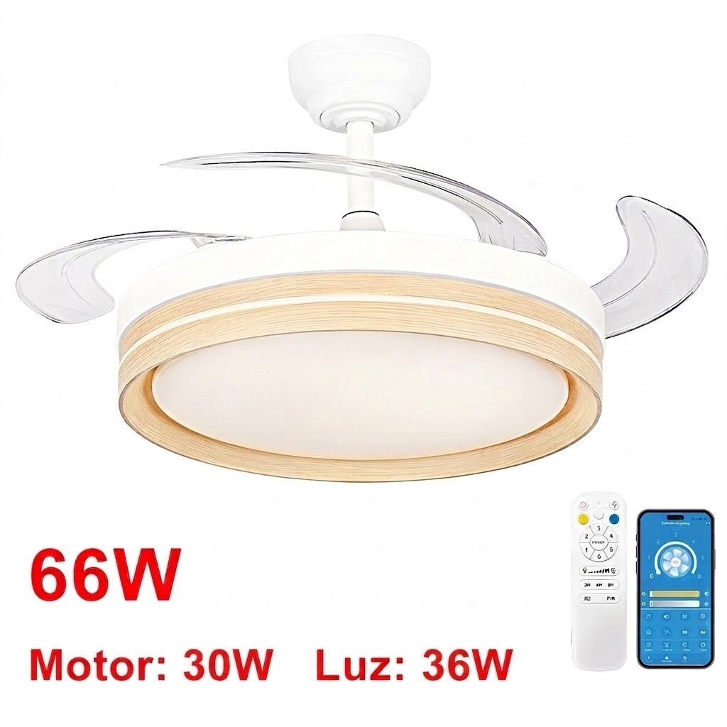 Ventilador de Techo OStark con Luz LED Retráctil 106cm, 3 Aspas, Potencia Total 72W, Sin APP, con Mando a Distancia, Temporizador, 6 Velocidades, 3 Temperaturas de Luz, Función Verano-Invierno, Silencioso, Blanco Ostark-leduni