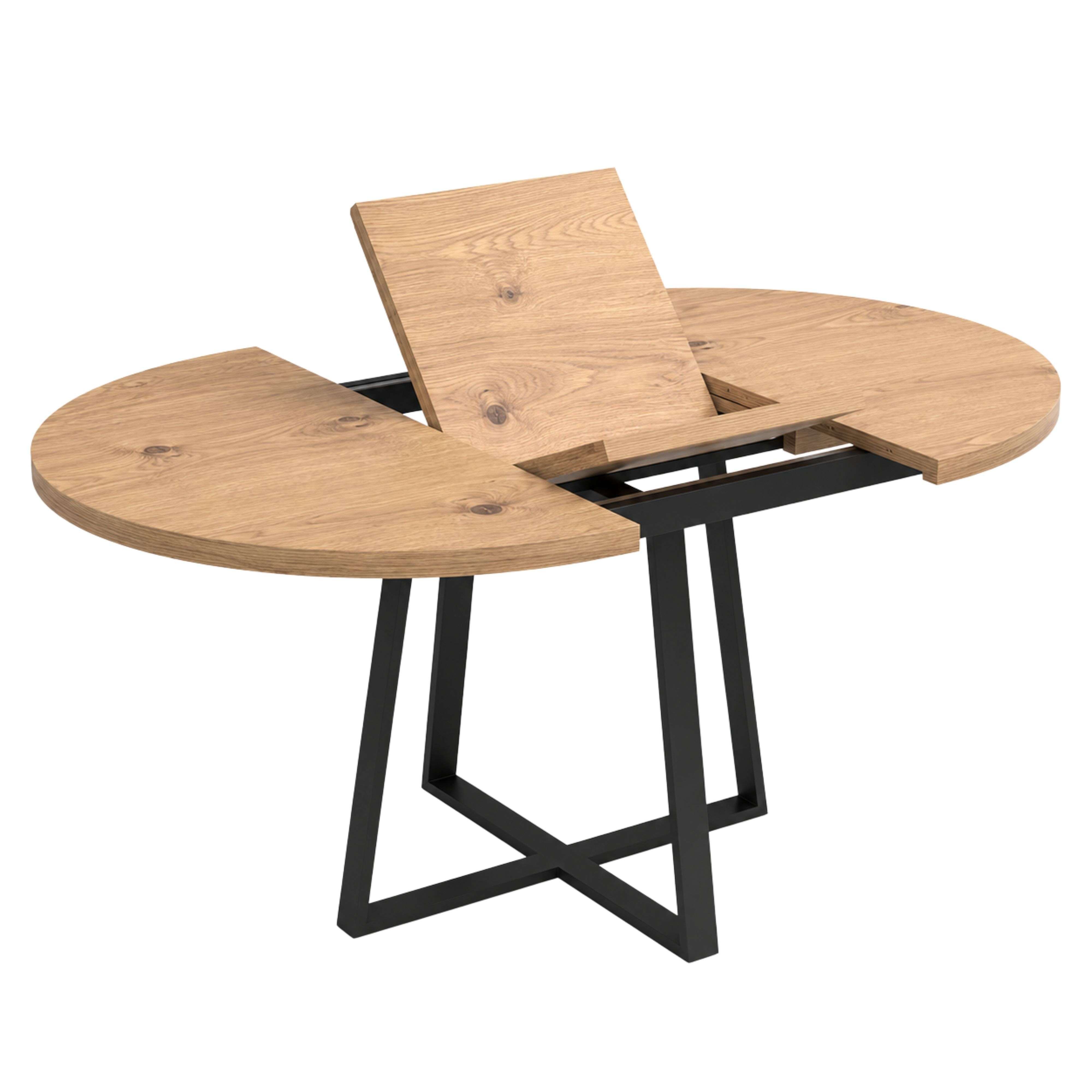 Miroytengo Mesa de Comedor Redonda Extensible, Mesa de Salón, Melamina Aduna, Roble y Negro 110x77x110-150 cm