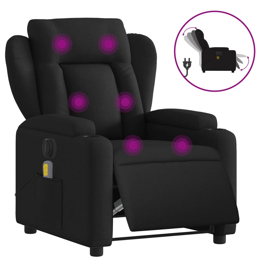 Vidaxl Sillón Reclinable de Masaje Eléctrico Tela Gris Claro, Gris Oscuro, Negro