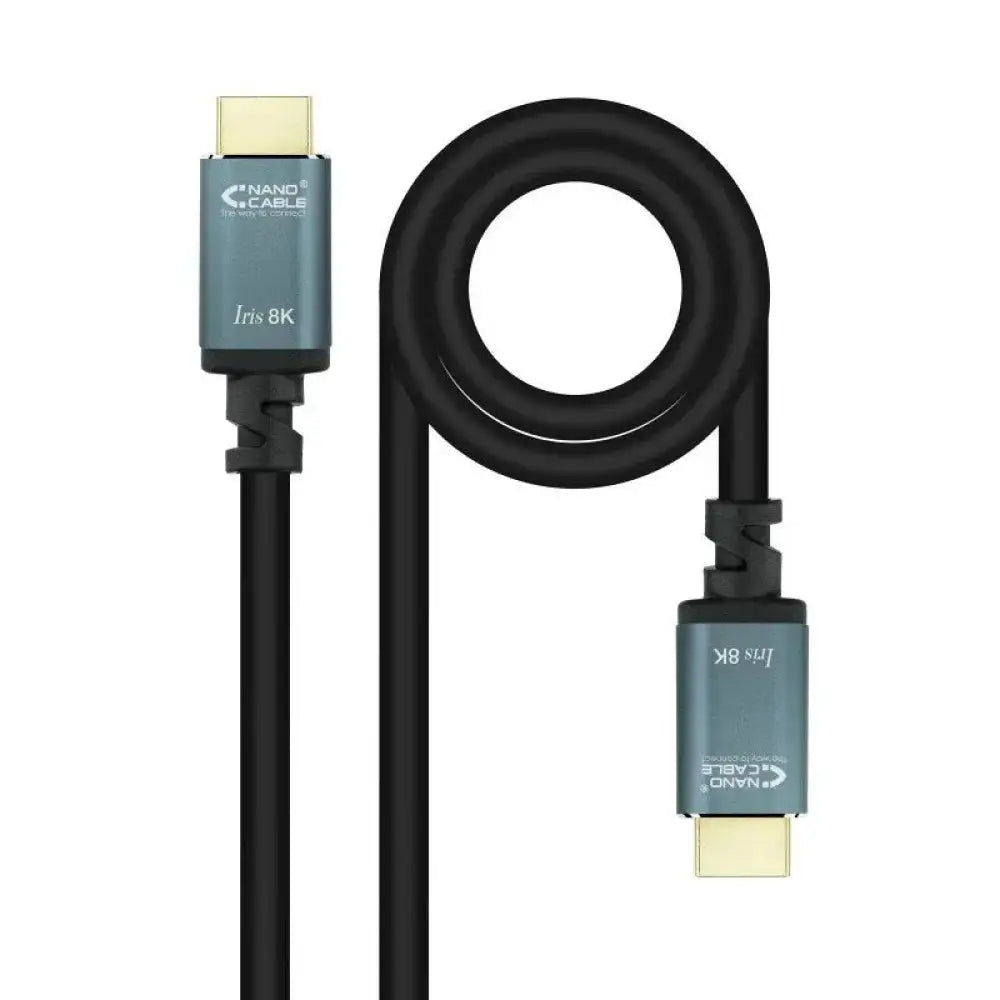 Nanocable - Cable HDMI 2.1 Iris 8K macho/macho 2m con conectores de aluminio blindados en oro, soporte 8K@60Hz y 4K@120Hz, 48Gbps, eARC, HDR, 32 canales de audio, apantallado múltiple, negro
