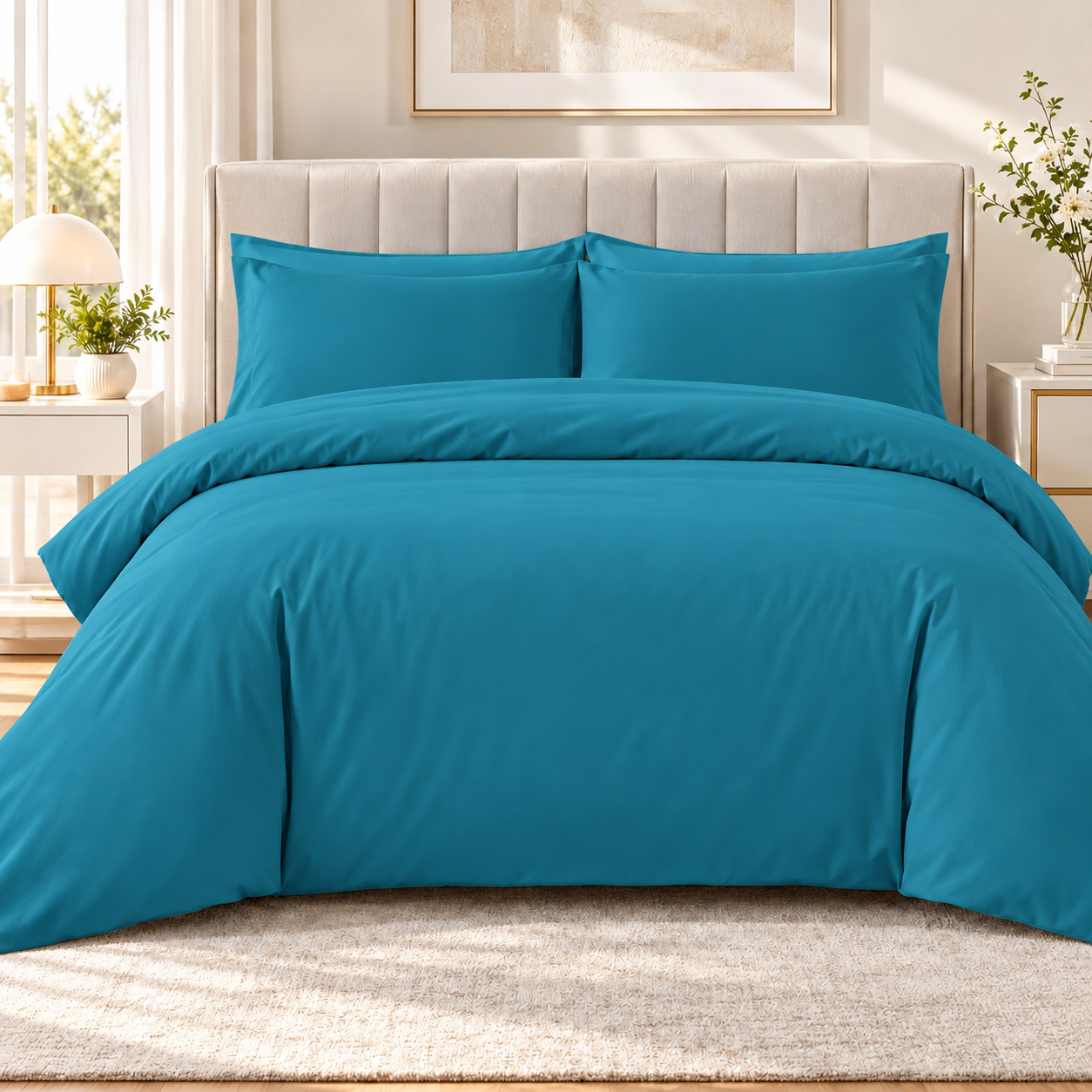 Juego de Funda Nórdica de 4 Piezas, Cama 135 y 150 cm, Fundas 200x230 y 220x240 cm, con Sábana Bajera Ajustable y 2 Fundas de Almohada, Ropa de Cama Lisa y Suave con Cremallera.