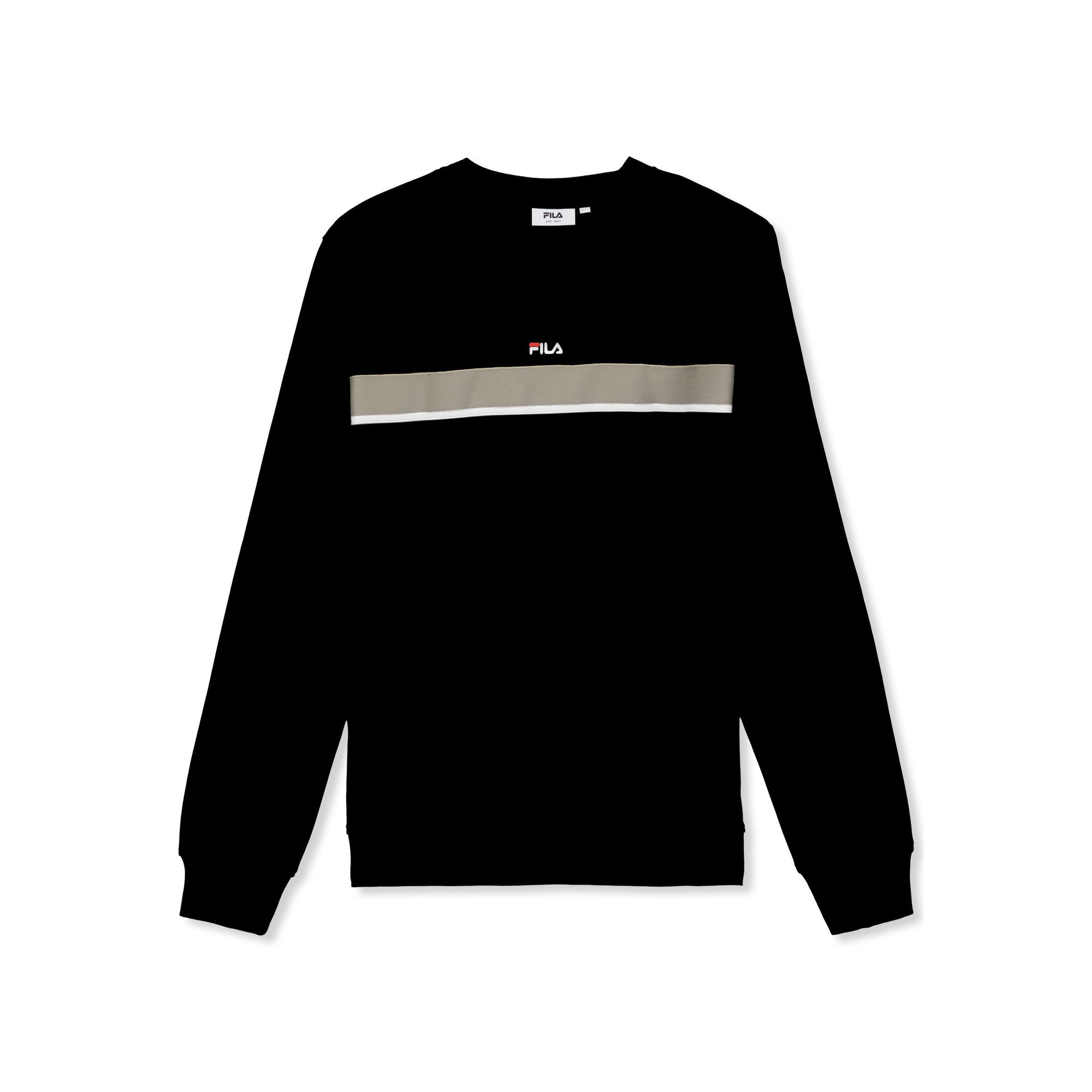FILA | Sudaderas Cuello Redondo Hombre, Sagano Regular Taped Crewneck Sweatshirt, Felpa Francesa Algodón y Poliéster, Corte Regular, Logo Estampado y Detalle de Cinta, Blanco, Verde y Negro
