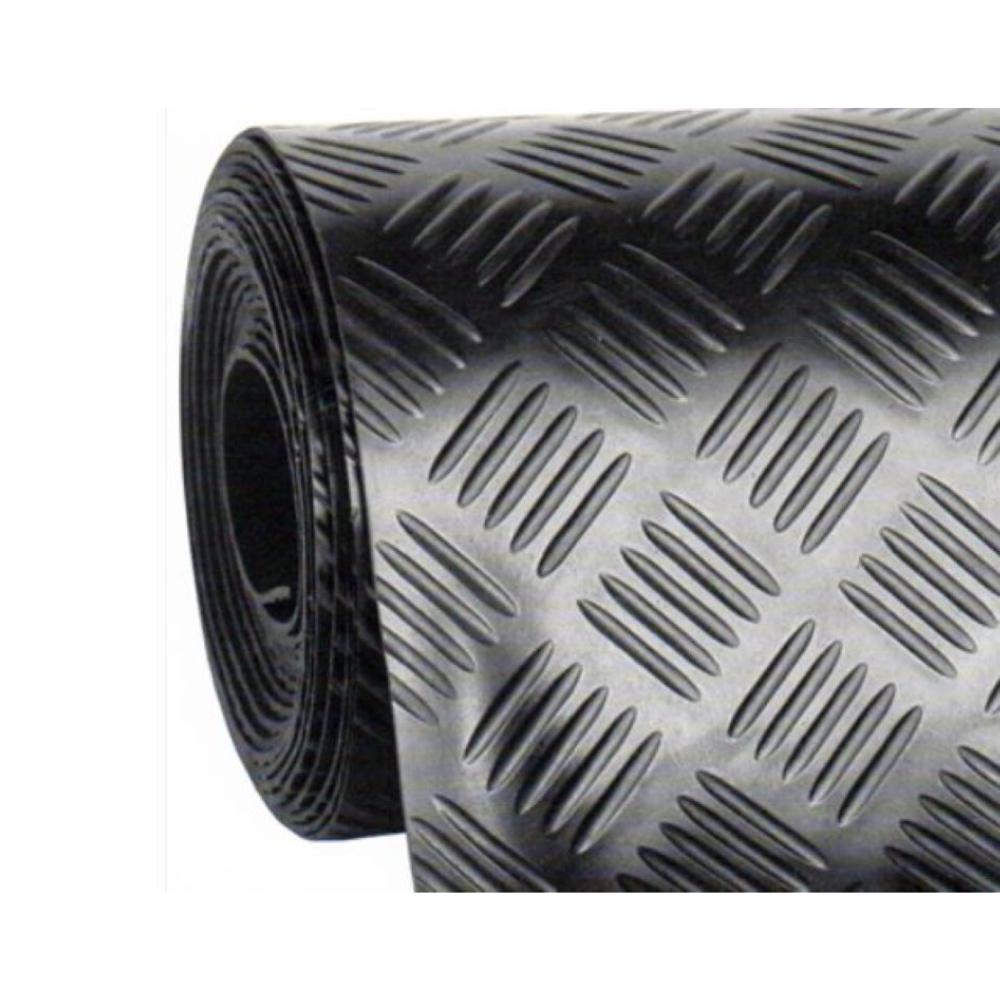 Arquiservi - Suelo de Goma en Rollo Checker Gimnasio 3MM | Suelo Industrial Resistente para talleres, garajes y comercios | Pavimento de Caucho para Interiores y Exteriores | Alfombra Negra Antideslizante Moto | Esterilla Caucho | Suelo de Goma PVC Negro