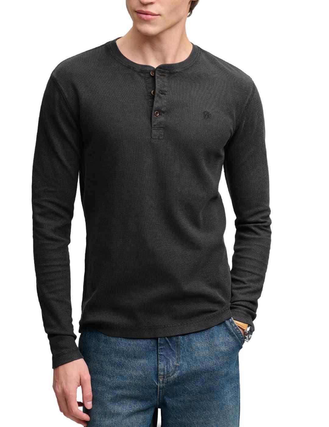 Camiseta Superdry Henley negra  manga larga para hombre
