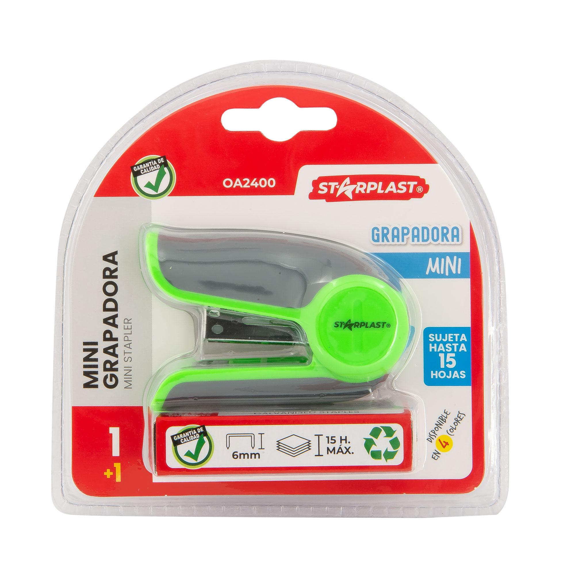 Grapadora Starplast Colores Básicos 7 X 4,5 Cm Hasta 15 Hojas