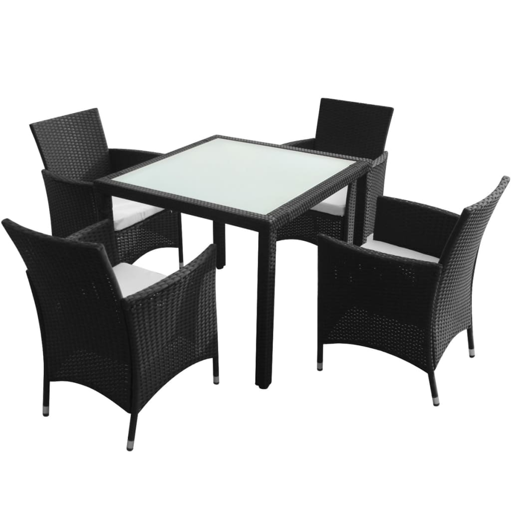 vidaXL Set comedor de jardín 5 piezas y cojines ratán sintético negro