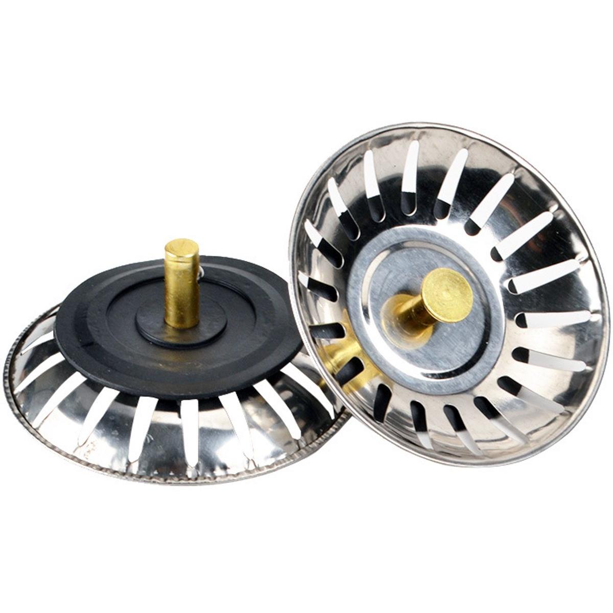 Paquete de 2 - Desagüe para fregadero - 8 cm - Fregadero de acero inoxidable - Tapón de desagüe para fregadero de cocina - Tapón para fregadero - Colador - Tapón de cesta - Embudo de filtro para fregadero - Apto para cocinas y baños