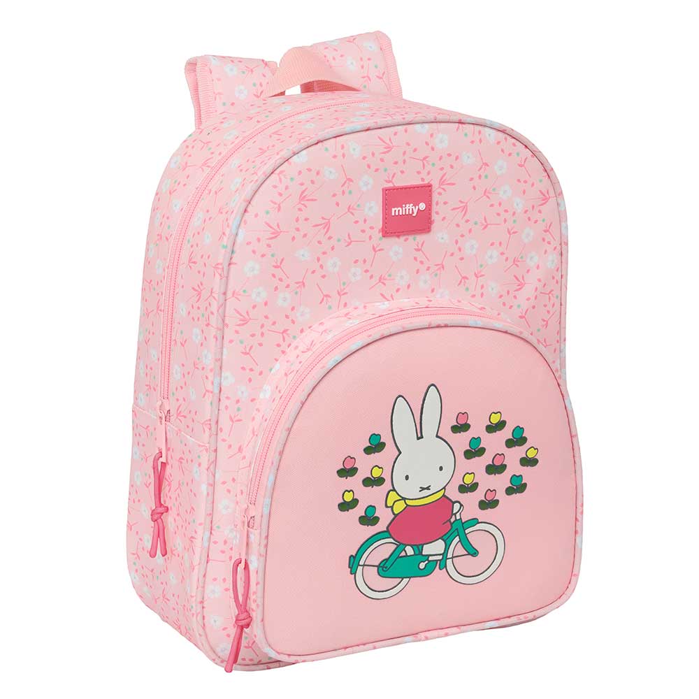 SAFTA | Mochila Escolar Miffy Flores con Compartimento Acolchado para Portátil 13″ Hombreras y Espalda Ergonómicas, Adaptable a Carro Portamochilas, Bolsillo Frontal Grande y Laterales, Talla Única