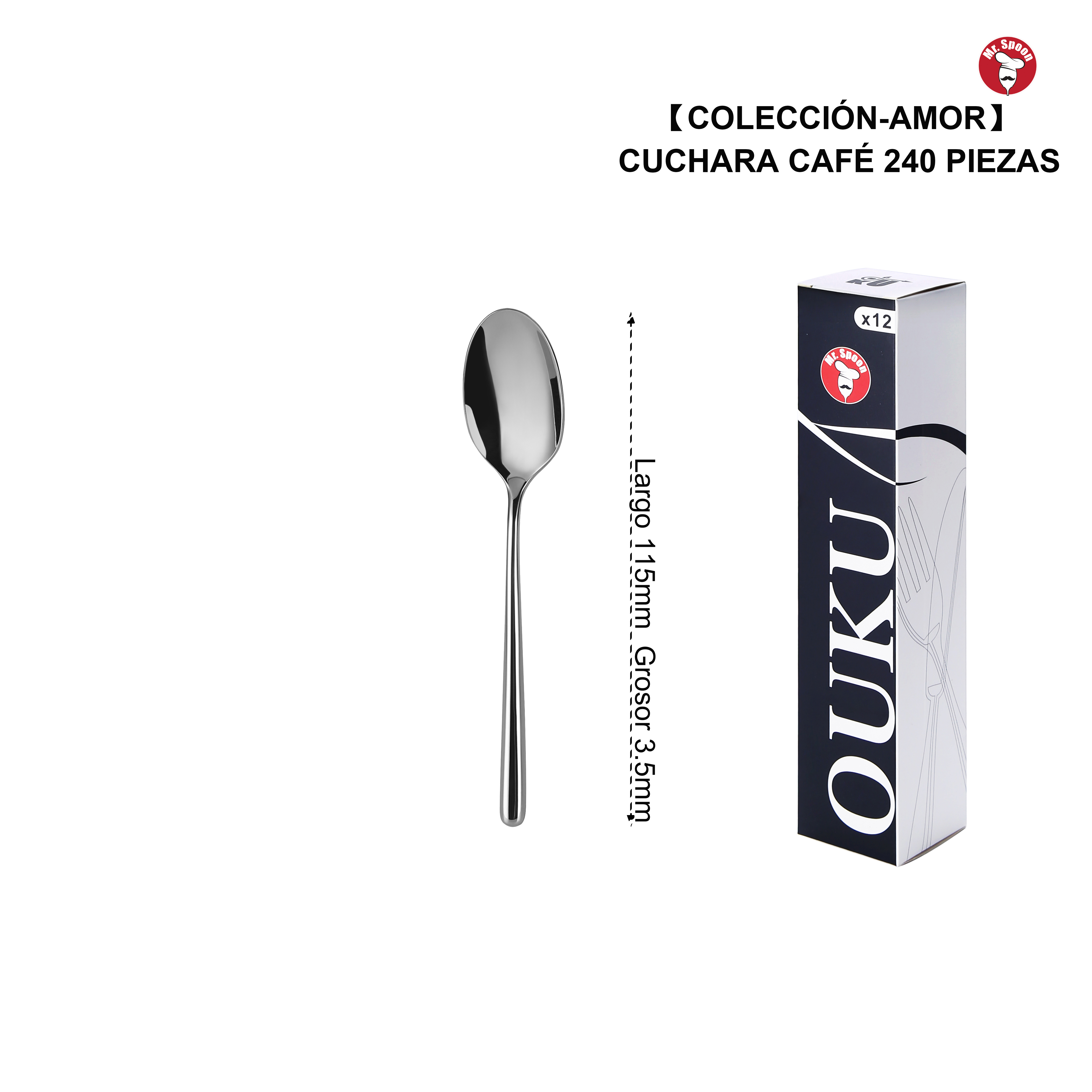 Cuchara de Café Premium Mr.Spoon Serie Amor 115 mm Acero Inoxidable 18/10 Plateada, Alta Calidad, Resistente y Duradera, Ideal para Café y Espresso, Apta para Lavavajillas, Venta Mayorista para Hostelería, Restaurante y Hotel