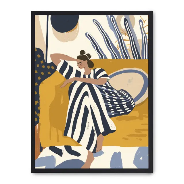 Lámina con marco negro SUMMER RELAX III 21x30 cm, Póster impreso en papel de primera calidad de 180gr, montado sobre marco de madera MDF acabado en negro., Arte - Pinturas