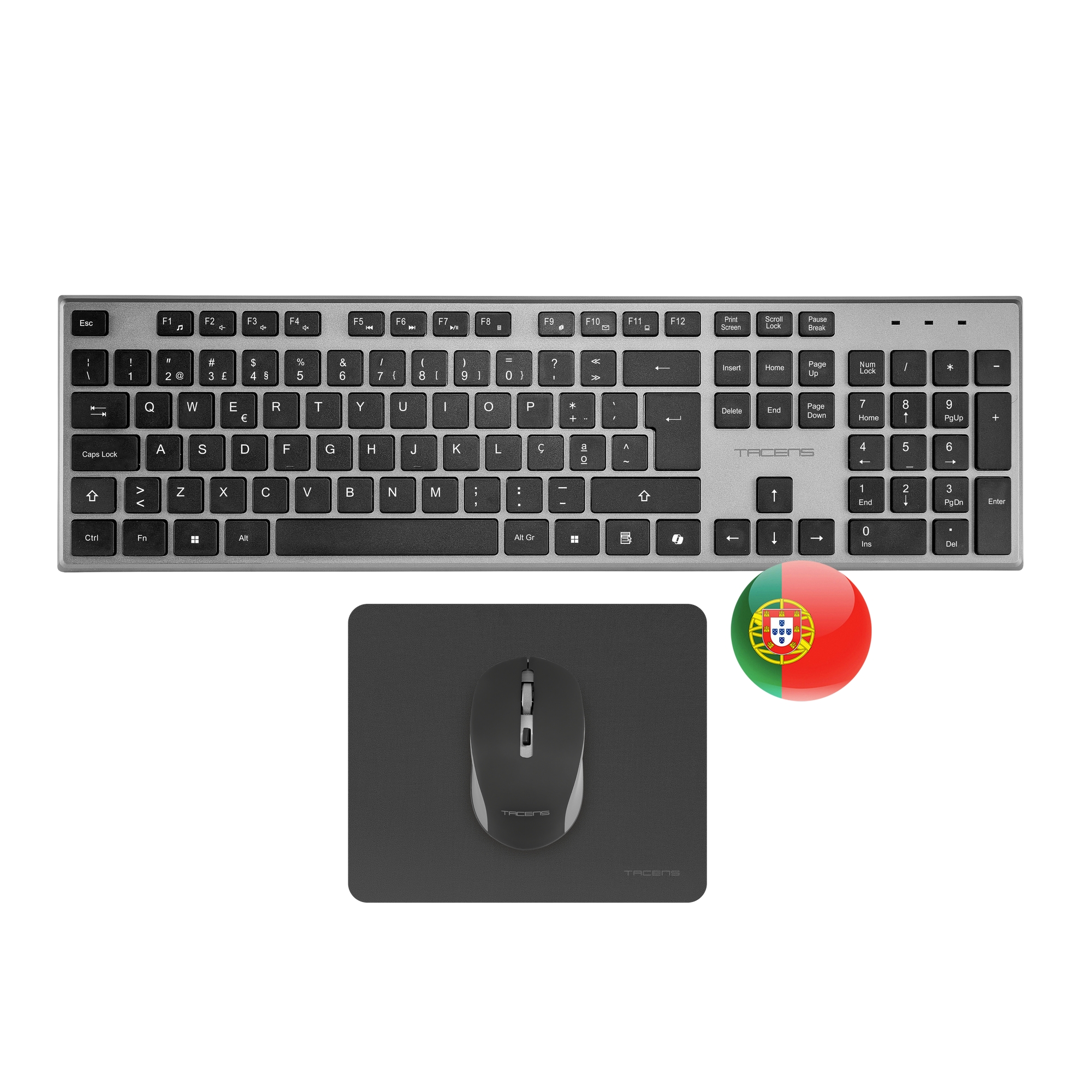 Tacens ZENITH, Combo Inalámbrico 3en1 con Tecnología DualLink 2.4 GHz, Teclado Membrana Full-Size con SmartKey Copilot AI, Ratón Óptico 3200 DPI, Alfombrilla Nanotextil, Combo PC Negro con Idioma en Español / Francés / Italiano / Portugués / Inglés US