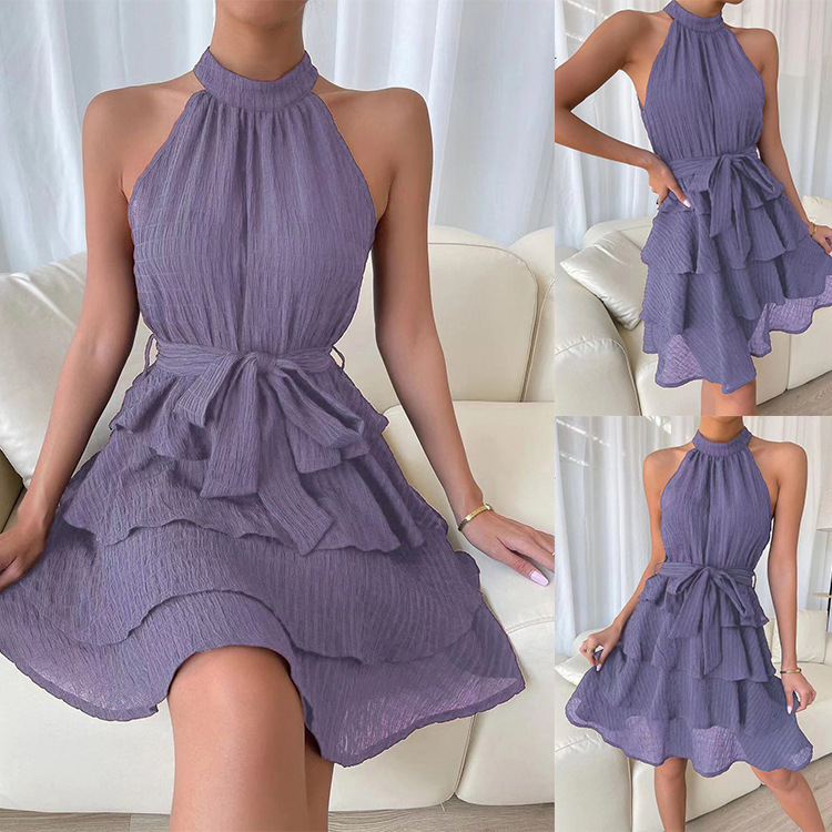 TK 2024 Spring y Verano Nuevo Empalme de las Mujeres Vestidos Sin Mangas With Volantes
