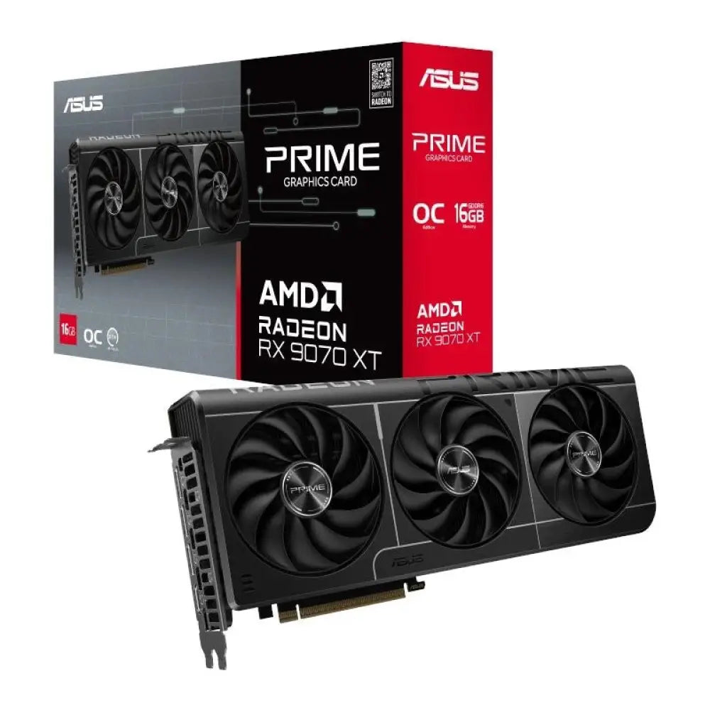 ASUS - Tarjeta Gráfica PRIME AMD Radeon RX 9070 XT OC 16 GB GDDR6 con refrigeración premium, soporte PCI Express 5.0 y DisplayPort 2.1 para gaming 4K y creación de contenido profesional