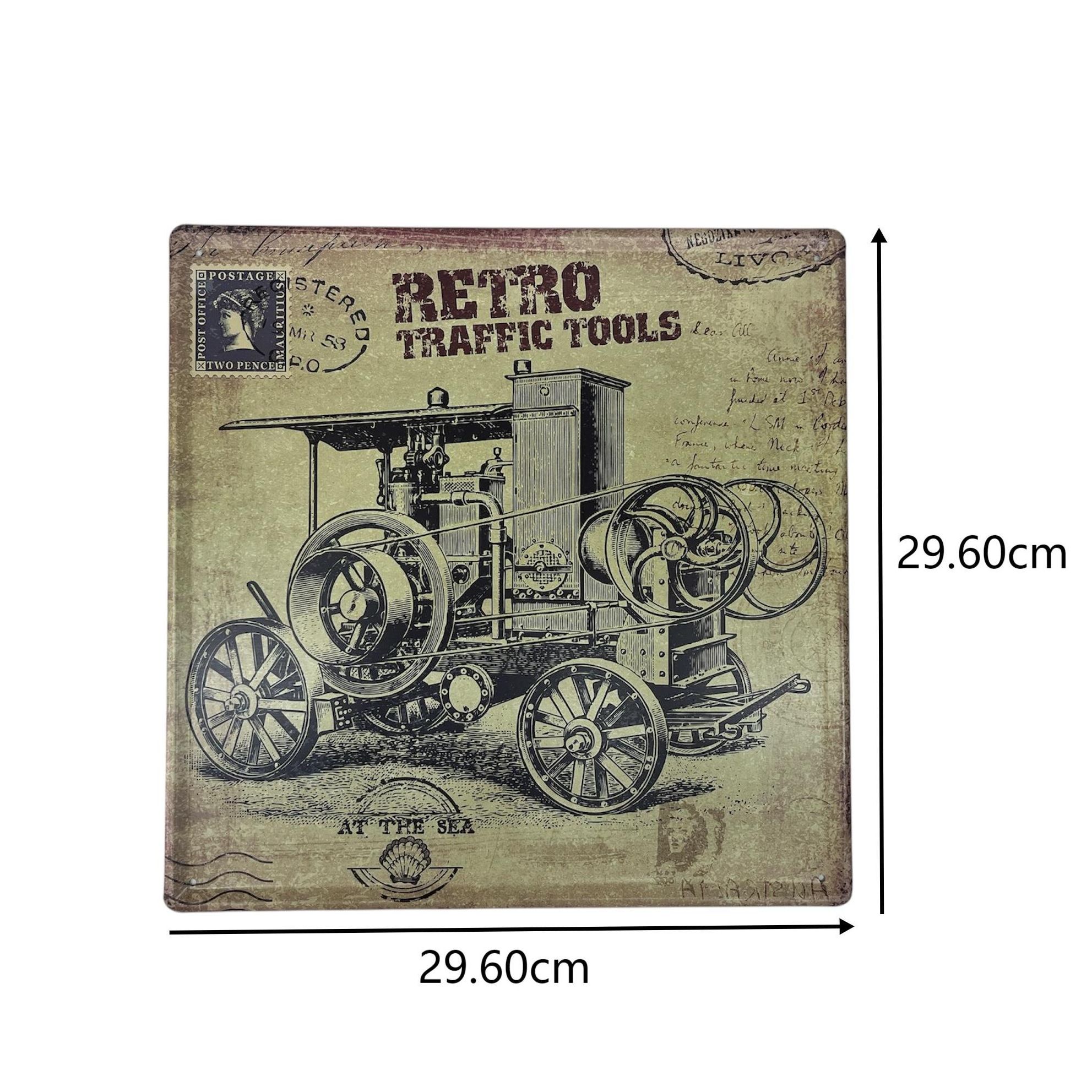 Cartel Metálico Retro – Placa de Metal Vintage con Diseño de Vehículos Clásicos – Decoración para Bar, Garaje, Hogar, Oficina – 29.6x29.6cm