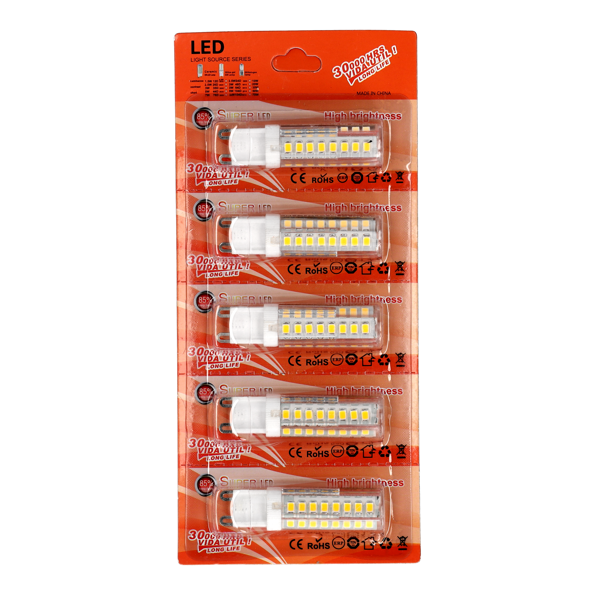 Jandei - Pack de 5 bombillas LED G9, 6W, 400 lúmenes, Ángulo 360 grados, No Regulable - Blíster 5 Unidades
