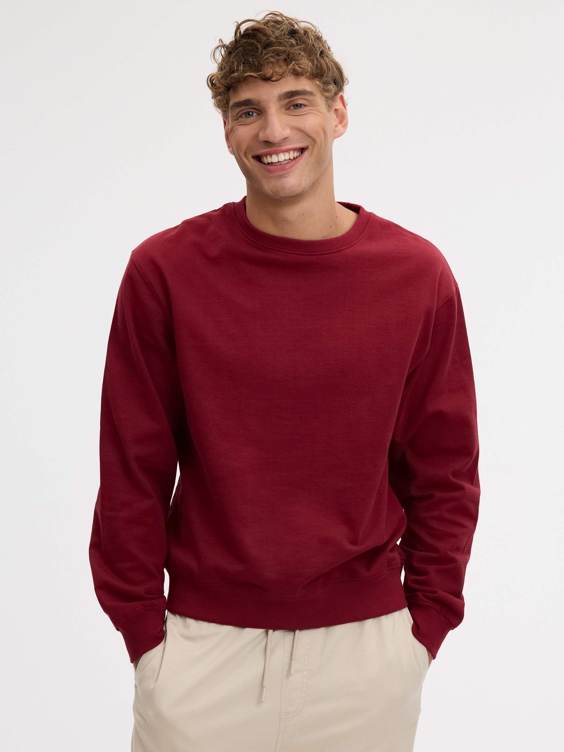 Sudadera básica cerrada, sin capucha y cuello redondo, de felpa, patrón oversized de 58 cm y caída amplia INSIDE