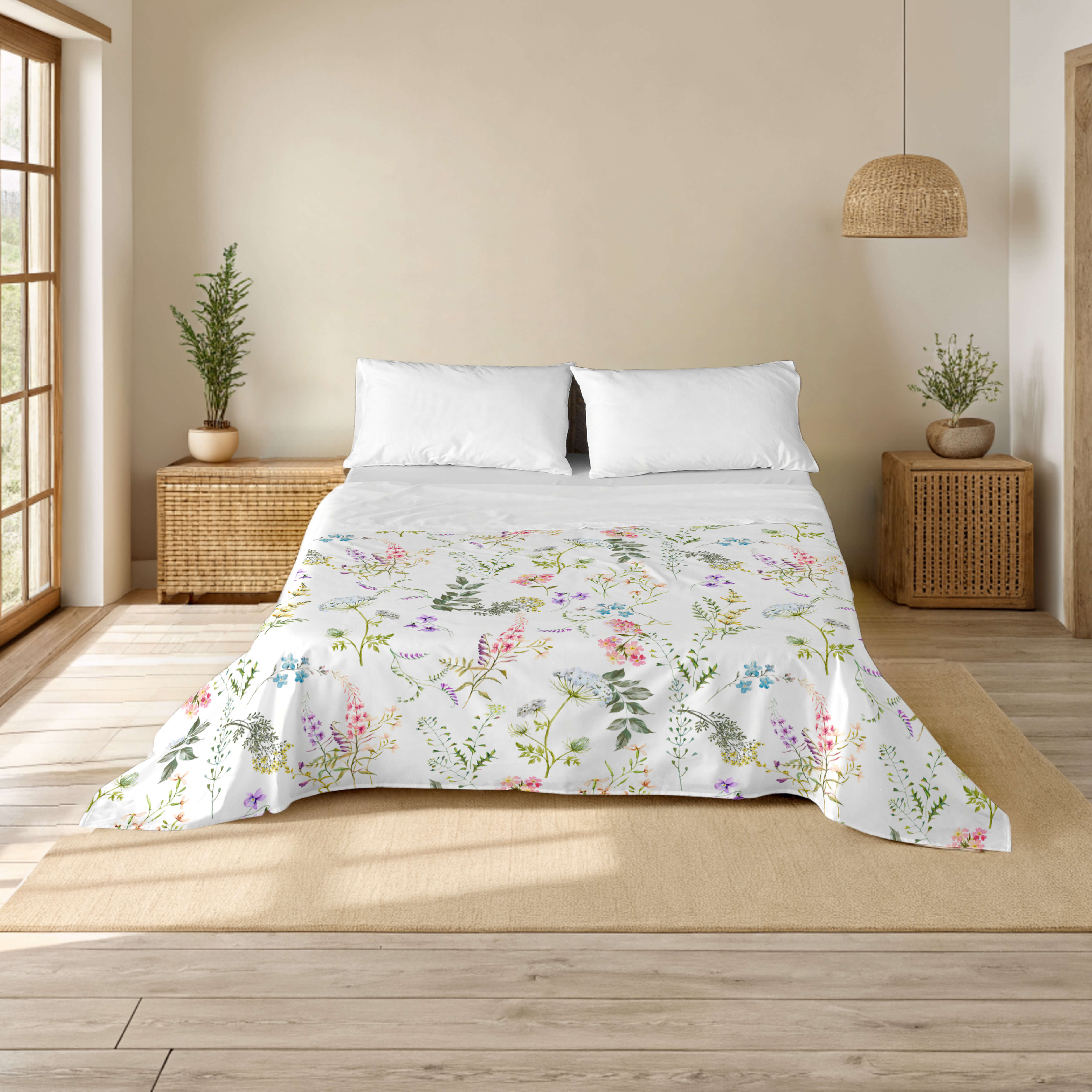 NATURALS - Juego de Sabanas Estampado - 100% Algodón Extra Suave - Incluye  Sábana Encimera + Funda/s de Almohada + Sabana Bajera - Fabricado en España - Modelos Florales - Cama 90/135/150/180