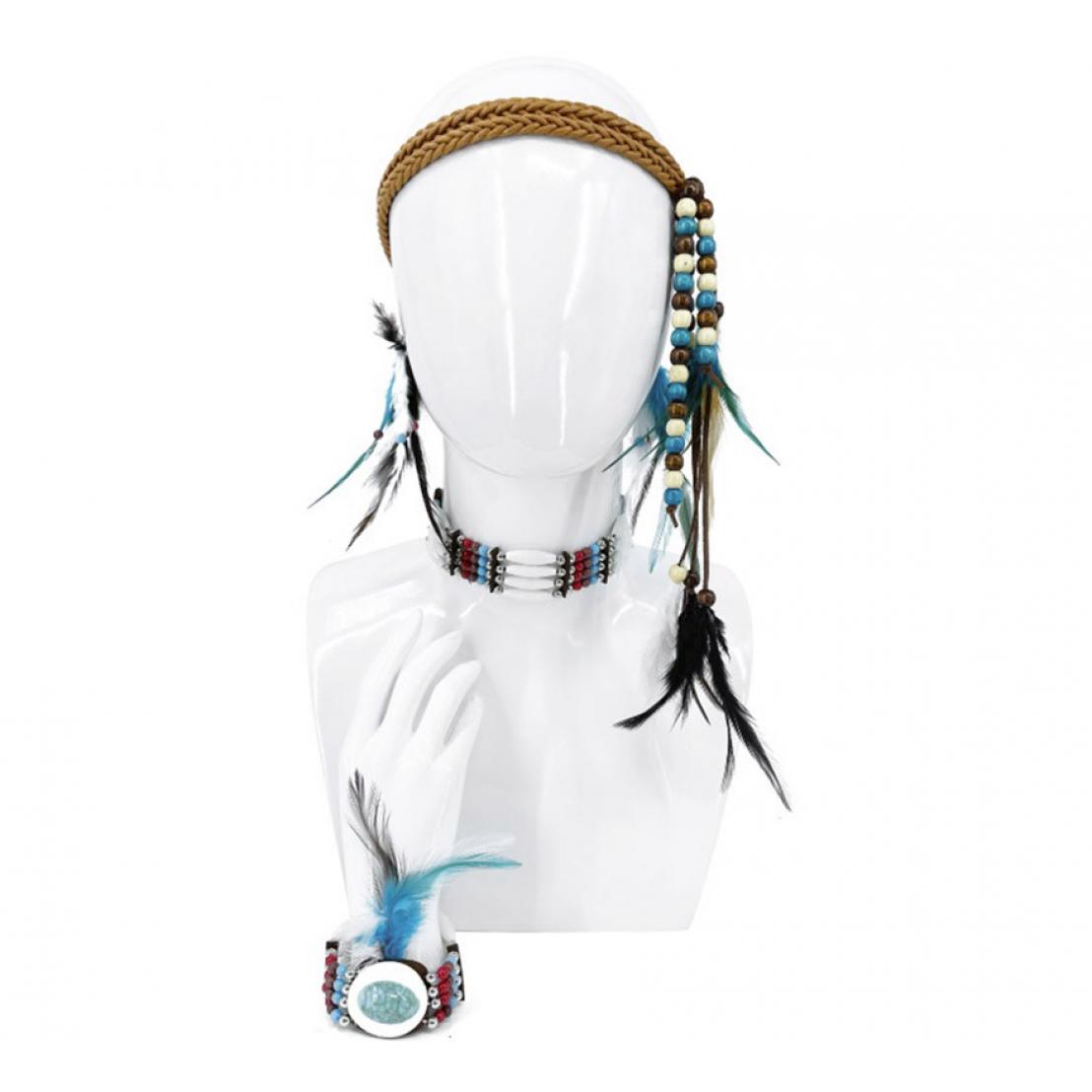 Partilandia Kit de India con pluma: Cinta para la cabeza, Collar y Pulsera