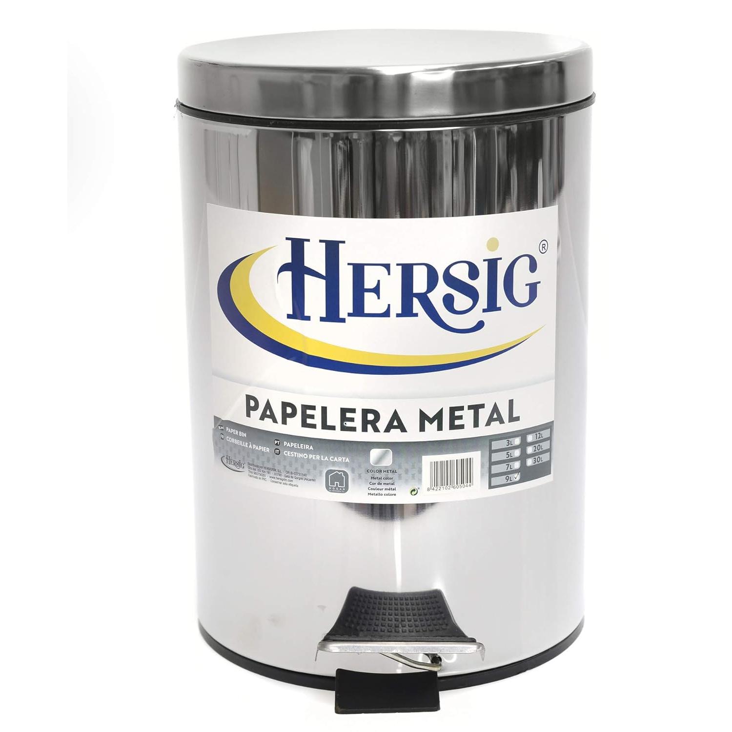 HERSIG - Papelera cubo basura acero inoxidable con pedal para baño  22x30cm 7 litros metal