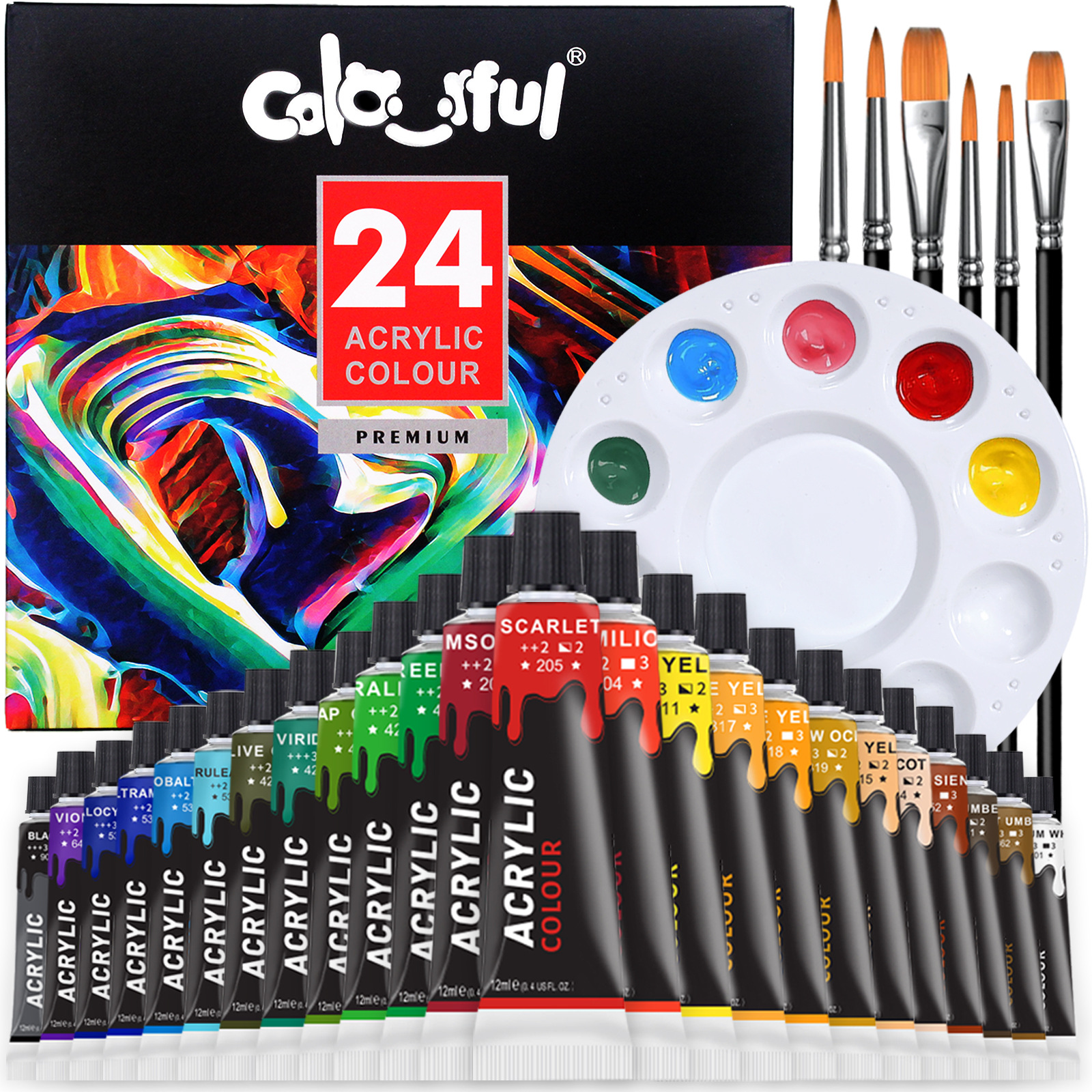 Pintura acrílica en set de 12, 24 o 36 colores (12ml) – Kit para pintura manual, DIY, resistente al agua – Presentación en caja