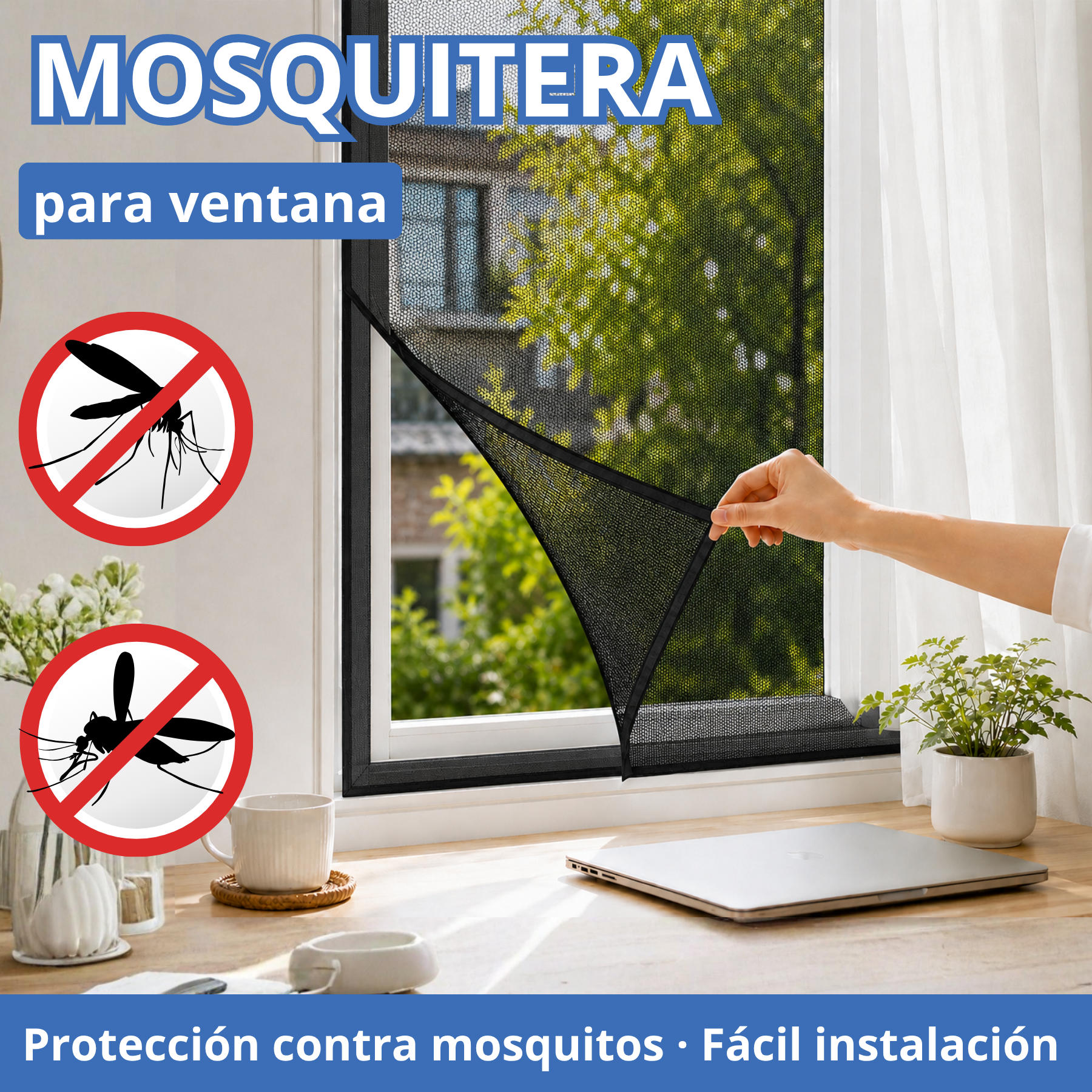 Mosquitera Adhesiva para Ventana, Malla Diamante Transparente Sin Taladros, Colores Blanco y Negro, Varios Tamaños 100x150 /180x150 /150x250, Cortina Anti Mosquitos Recortable, Instalación Sencilla con Cinta Velcro para Todo Tipo de Ventanas del Hogar