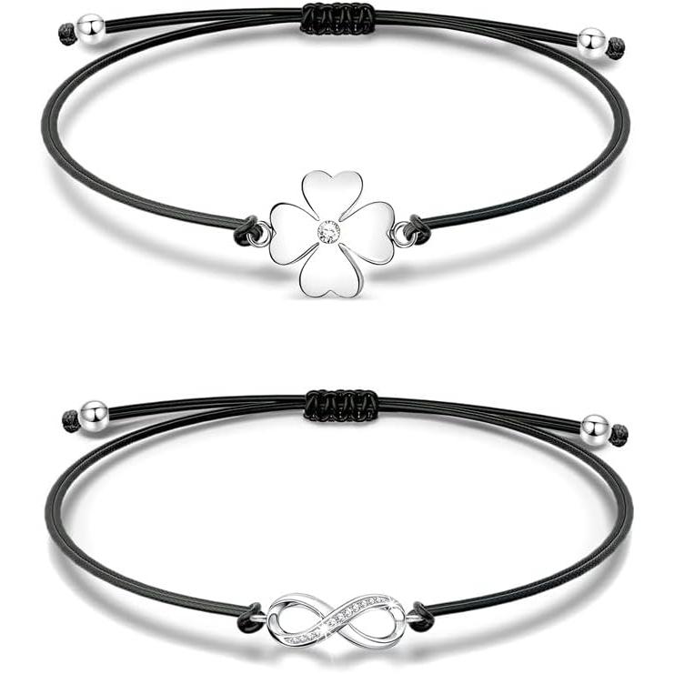 Pulsera de Plata para Mujer, Pulsera Infinito,Pulsera de Amistad, Trenzado Cuerda Antialergica Suerte Amuleta, Regalos de Amistad para Chica