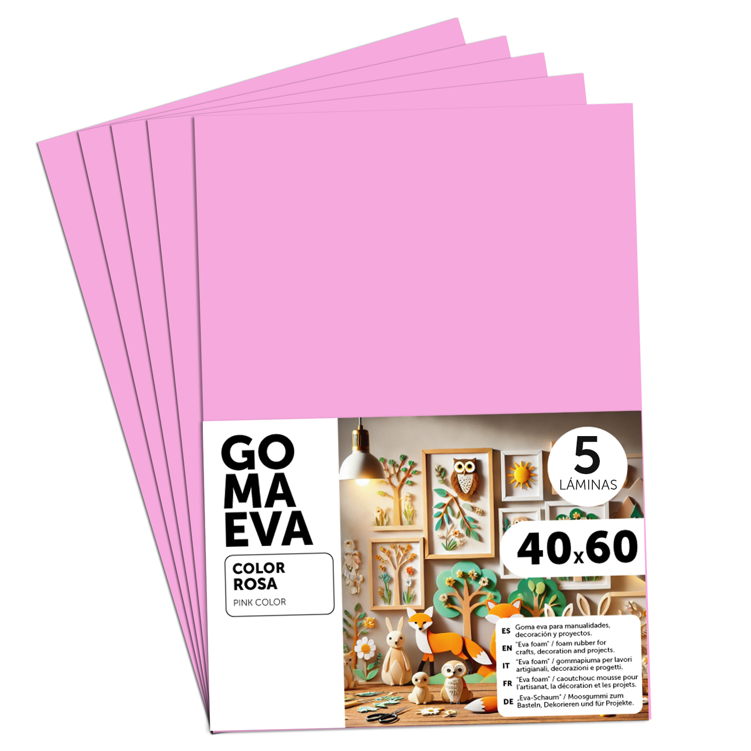Goma Eva para Manualidades, Goma Espuma de Colores para Proyectos Creativos, Ideales para Artes y Manualidades, uso Escolar, Profesional o Artístico 40x60cm - m-office (Rosa, 5 uds)