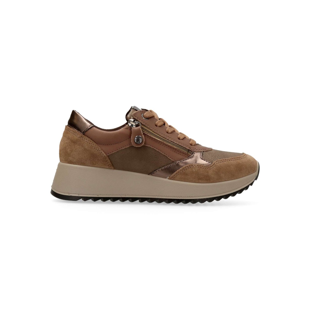 IMAC - Zapatillas sneakers casual mujer modelo Zapatilla con cierre de cordones y cremallera, ligera y transpirable en piel natural y sintética, color taupe-bronce, cuña 4 cm