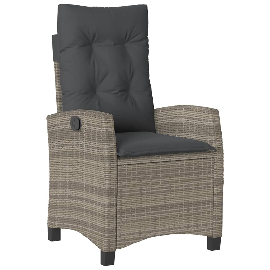 vidaXL Sillón reclinable de jardín con cojines ratán sintético gris