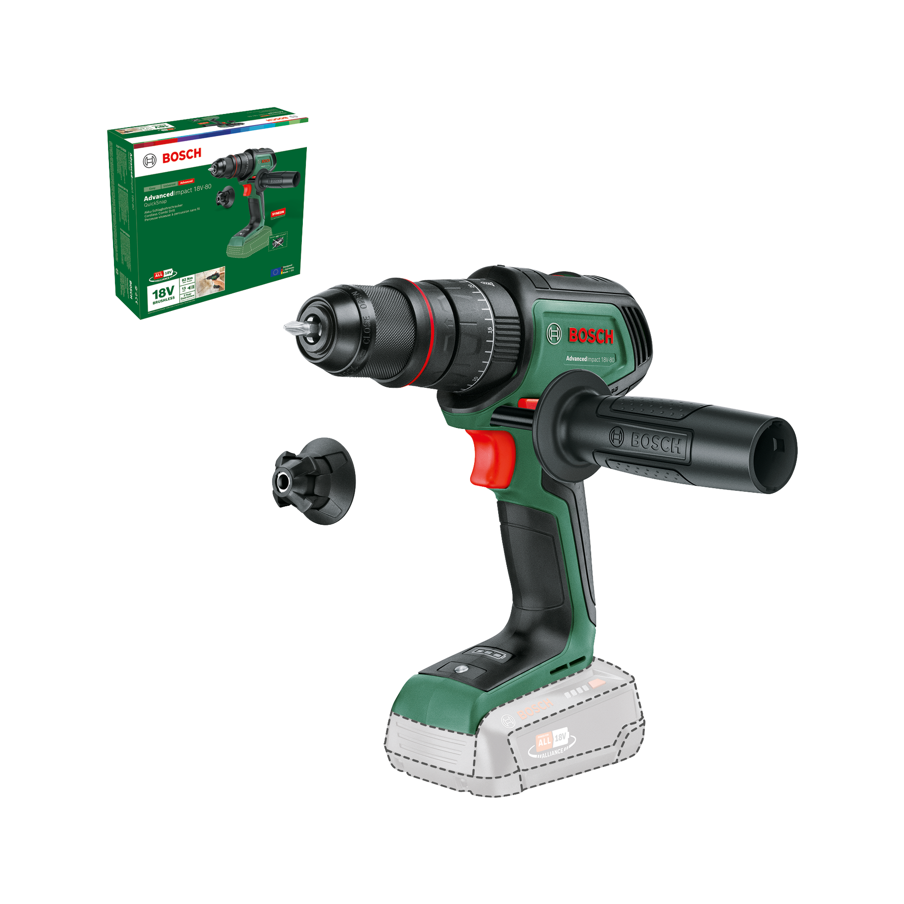 BOSCH 06039E2100 Taladradora de percusión con batería AdvancedImpact 18V-80 QuickSnap