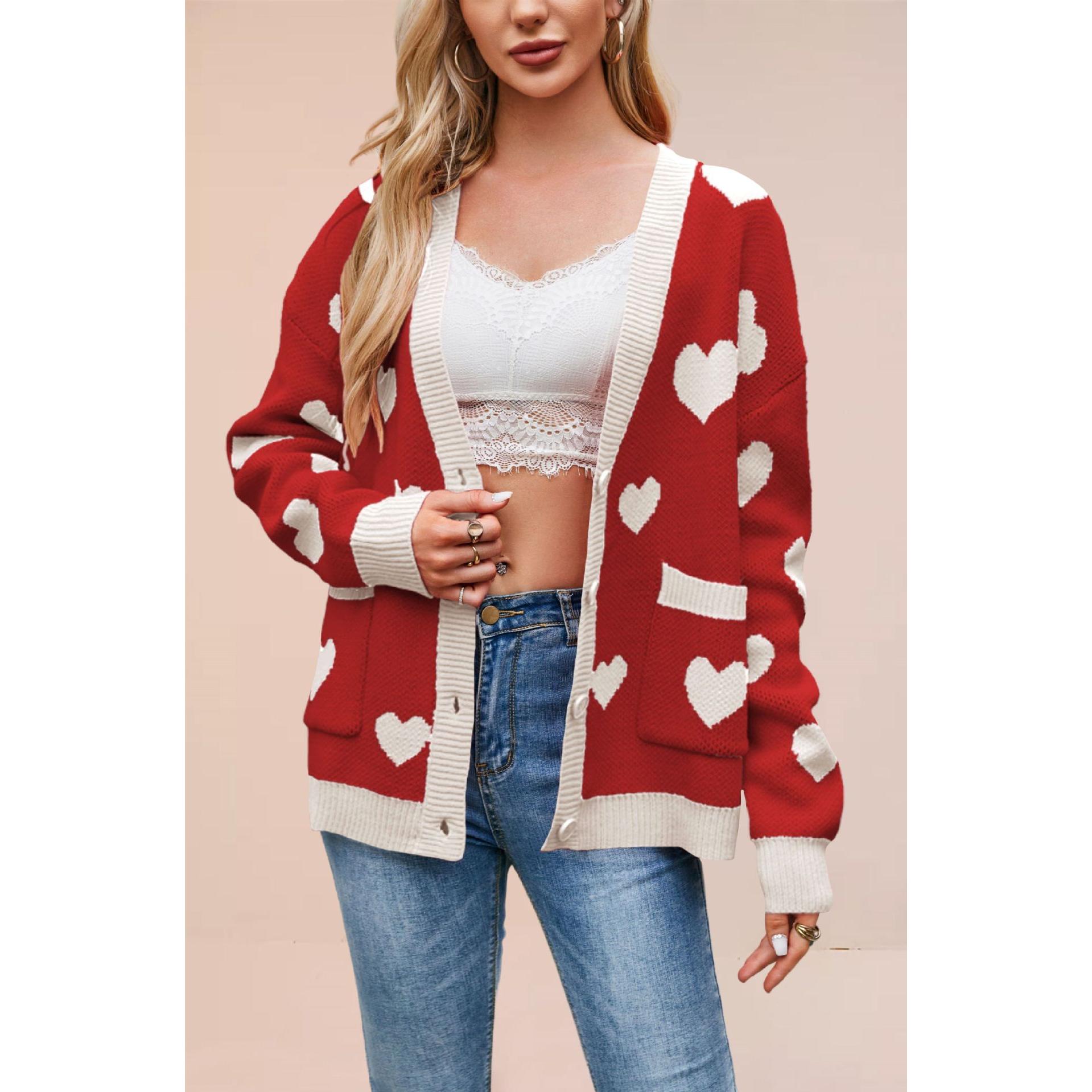 TK Cárdigan de punto con cuello en V y bolsillos para mujer, estilo clásico.