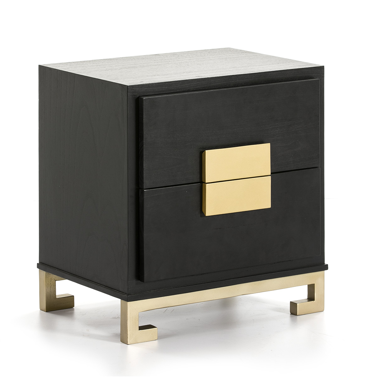 Mesita de noche 56x41x60 medera mindi negro dorado, de madera, color negro, dorado, 56x41x60 cm Fijalo