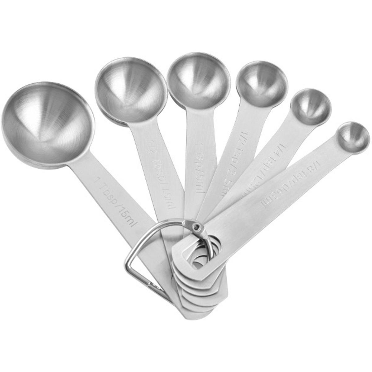 Juego de cucharas medidoras - 6 piezas - Cucharas medidoras de acero inoxidable 18/8 - Sin BPA - Cucharas medidoras - Cucharas medidoras - Pesaje en gramos y ml - Cucharas medidoras - Tazas medidoras - Cucharas medidoras