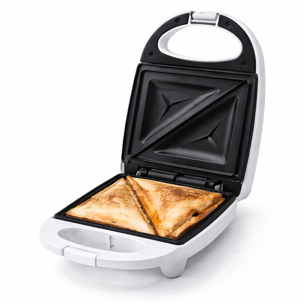 Sandwichera Eléctrica 520W para 2 Rebanadas, 1 Sandwich, Placas Antiadherentes, Indicador Luminoso, Base Antideslizante, Compacta y Fácil de Limpiar para Cocina. ✅ Entrega en España en 48/72 horas