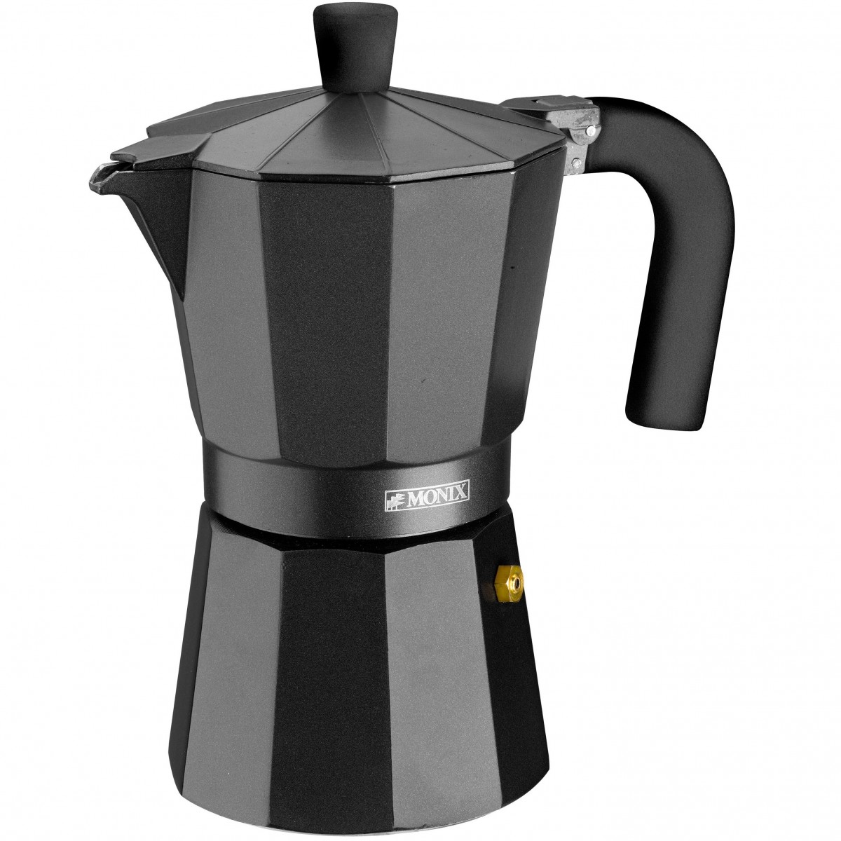Monix- Cafetera Vitro Noir De Aluminio Italiana. De 1 A 12 Tazas De Café. Apta Para Cocina De Gas Vitrocerámica Y Eléctrica.
