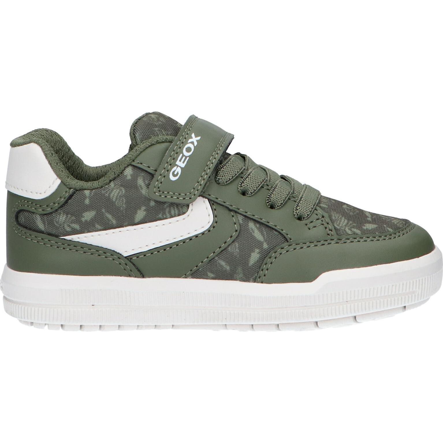 GEOX Kids Sneakers J454AA 0AW54 Sage-Off White - Comfortable boys' sneakers with padded insole, anti-slip sole, flexible design for active play, and imitation leather material for growing feet.