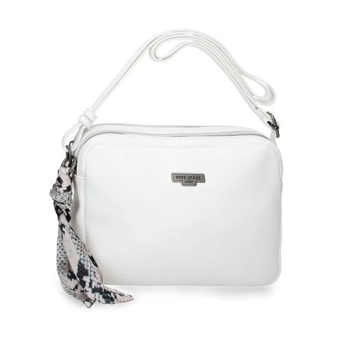 Bolso Bandolera Doble Compartimento de Mujer - Pepe Jeans Margaret 7385441 Blanco - Bolsillo Trasero - 24 x 18 x 7 cm - Nueva Colección Primavera/Verano 26 -