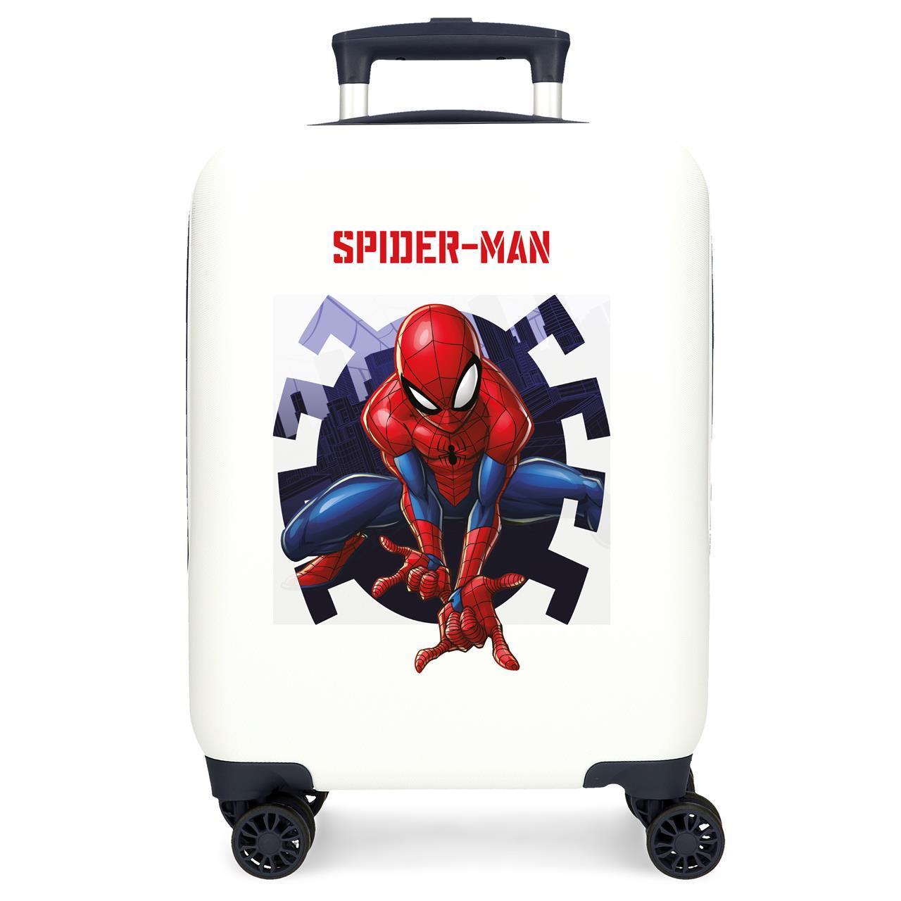 Marvel - Maleta de cabina Spiderman Attack blanco 33x50x20 cm con 4 ruedas dobles multidireccional y cierre de combinación, capacidad 33 L
