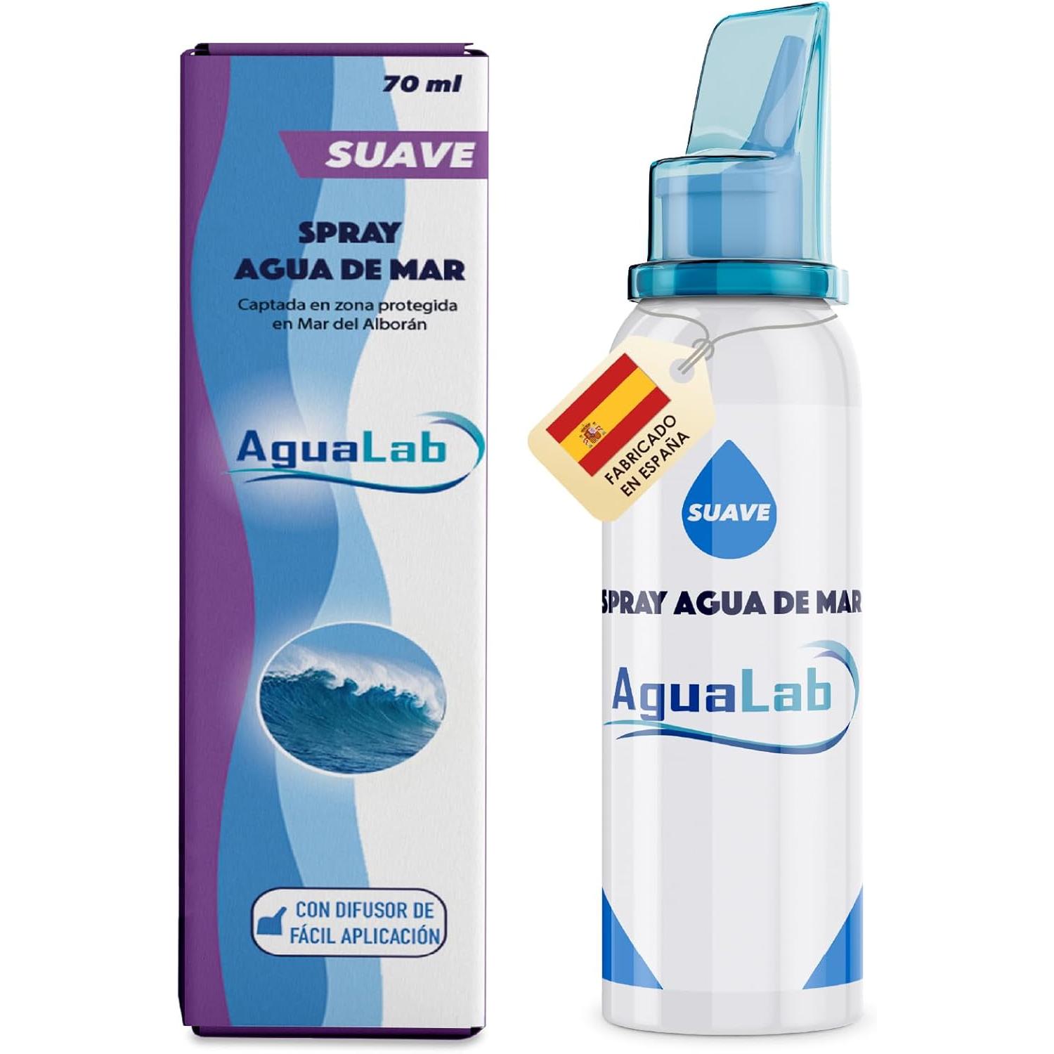Spray Nasal Agua de Mar 70ml | Descongestionante, Lavado e Hidratación Nasal | Irrigador Nasal de Sal Marina para Adultos | AguaLab®