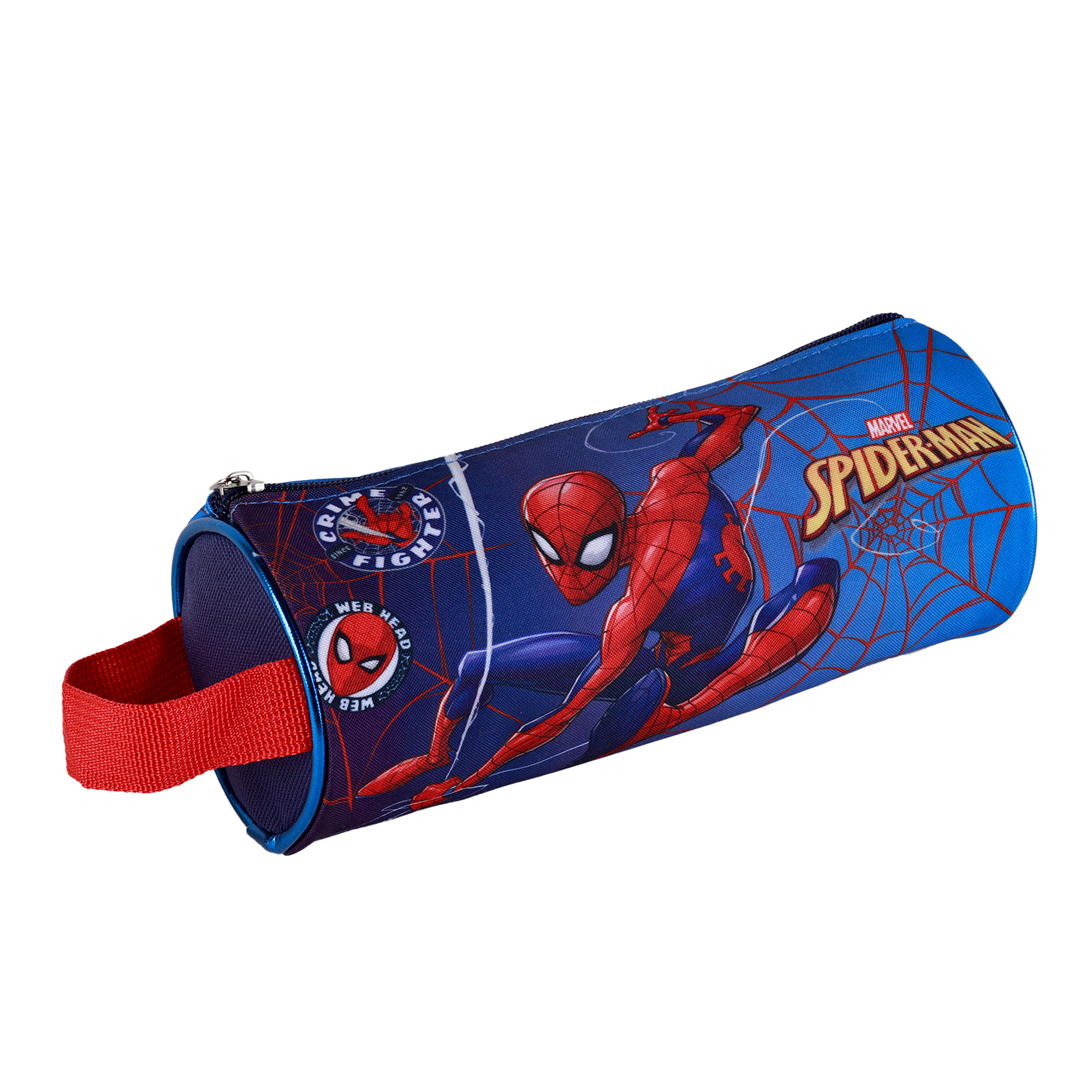 DAM. Portatodo redondo Spiderman. Interior totalmente forrado y personalizado. 22x8x8 cm.