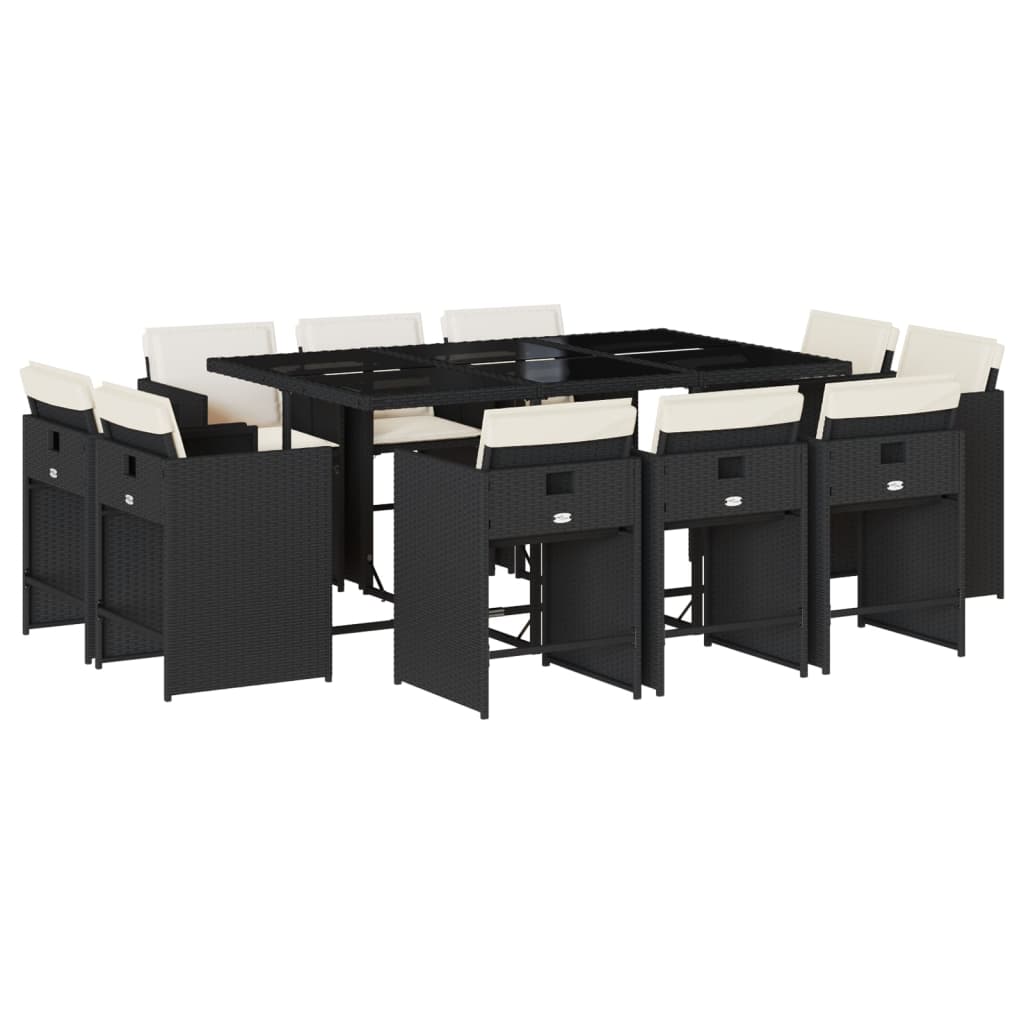 vidaXL Set de comedor jardín 11 pzas con cojines ratán sintético negro