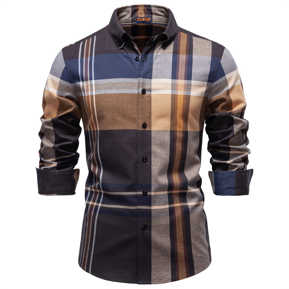 TK Camisa de cuadros para hombre, otoño/invierno, 100% algodón, estilo informal de negocios, manga larga.