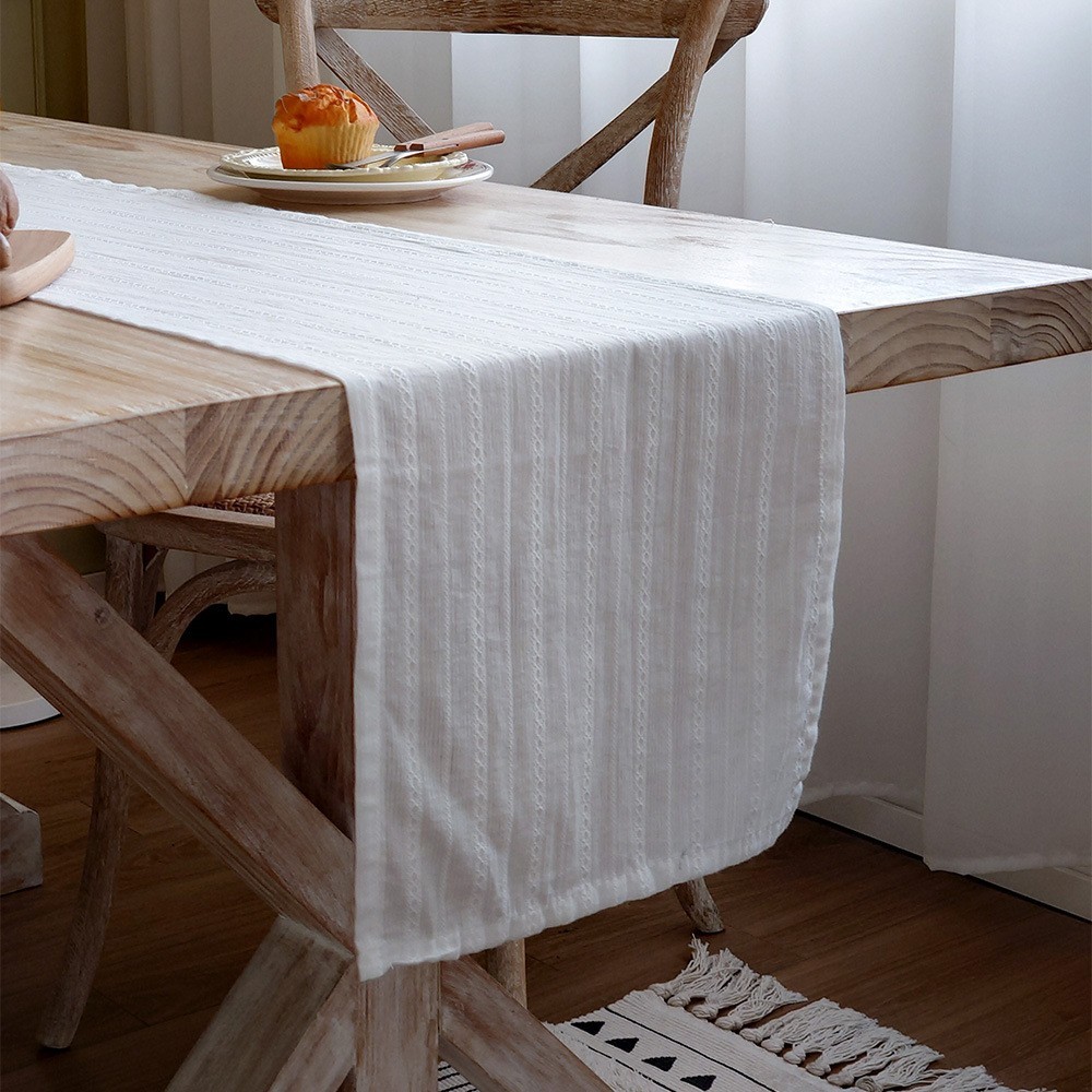 TK Camino de mesa Daisy de algodón y lino para juego de té. Mantel largo decorativo para mesa de té.