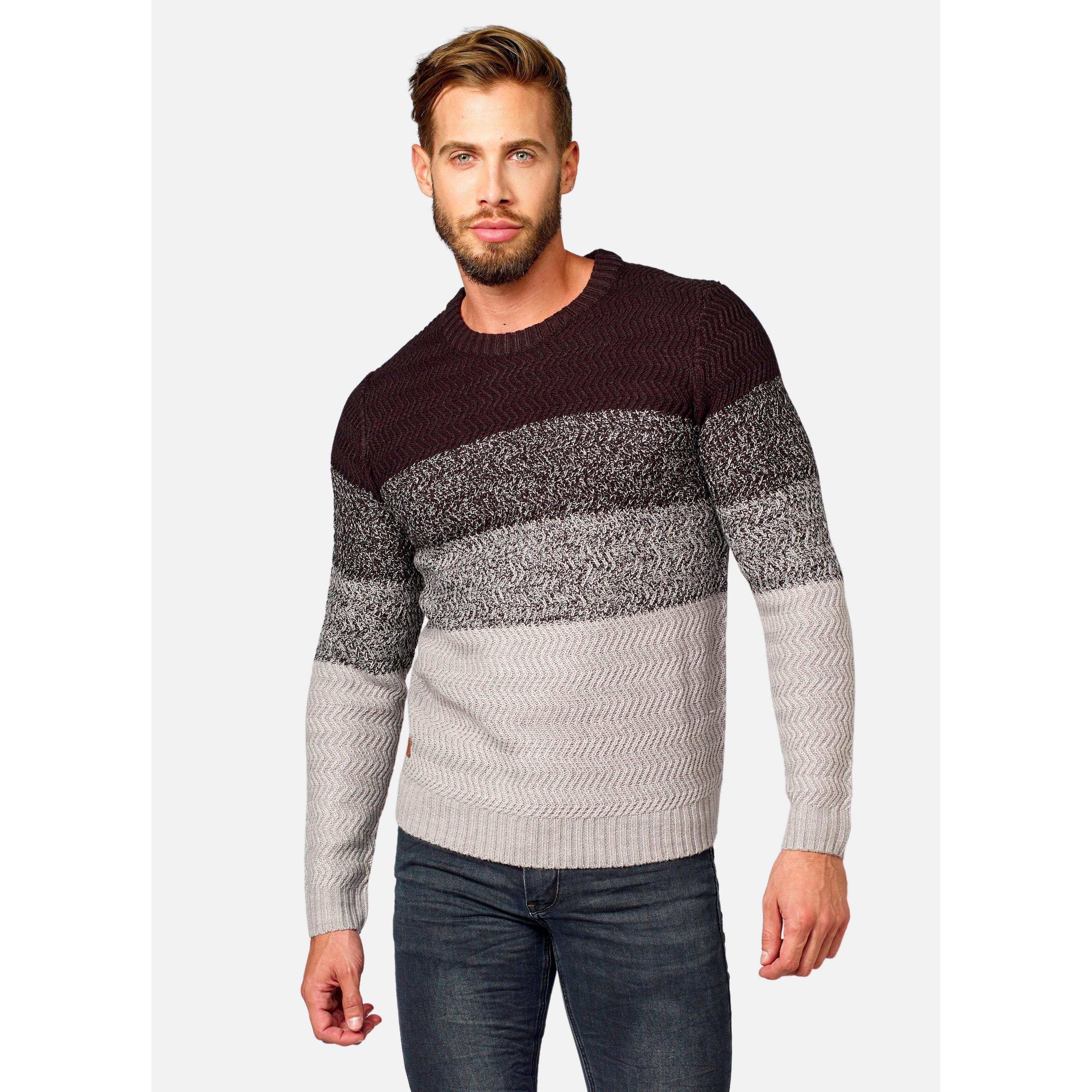 Koroshi - Jersey de hombre rayas con efecto degradado en algodón 100%, cuello redondo y manga larga para uso diario otoño-primavera