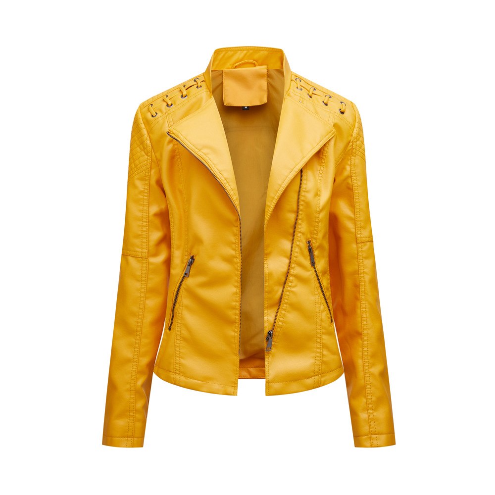 TK Chaqueta de cuero para mujer, estilo corto, corte ajustado, abrigo de cuero ligero, chaqueta de motociclista para mujer