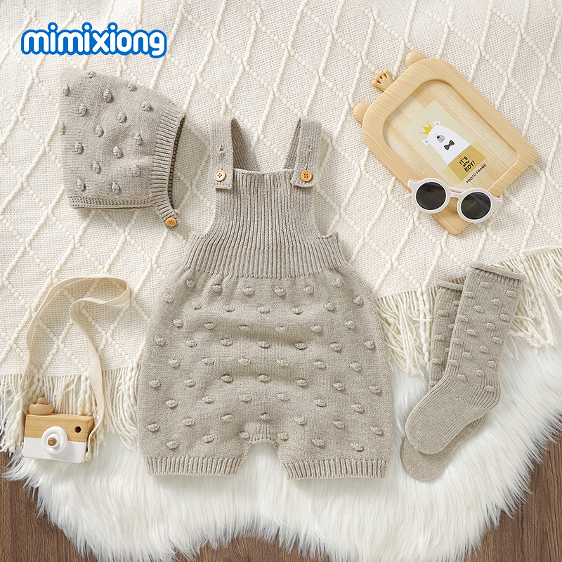 Om Home 3 unids/set de ropa de Bebe de DOT sólidos de cabrito para recien nacidos, tejido sin Mangas peleles, sombreros, calcetines, trajes para bebés de 0 at 18m