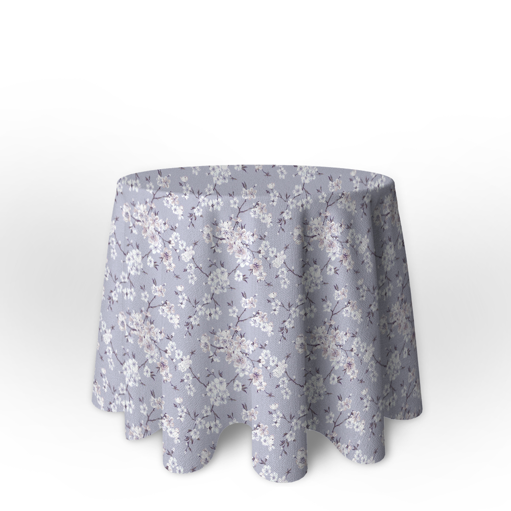 LaFábricadelasTelas -Falda Mesa Camilla Redonda y rectangular  Otoño-primavera Flores almendro Gris y beige. Loneta algodón estampada. Faldón Faldilla enagüilla. Tallas 60,70,80,90 y 100 diámetro. 60x110 cm y 70x120cm Rectangular