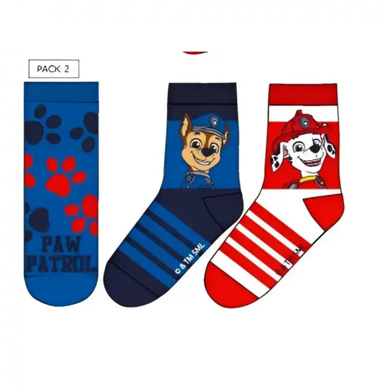 Paw Patrol - Pack 3 calcetines infantiles Chase y Marshall azul 27/30 de algodón para niños